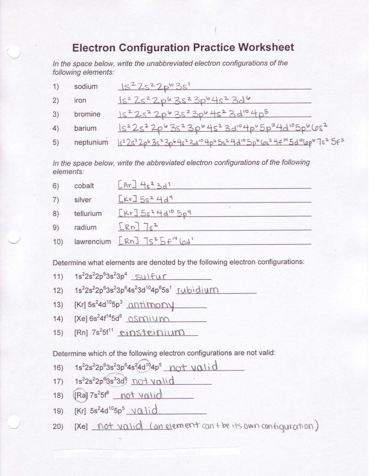 Electron Configuration And Notation Answers