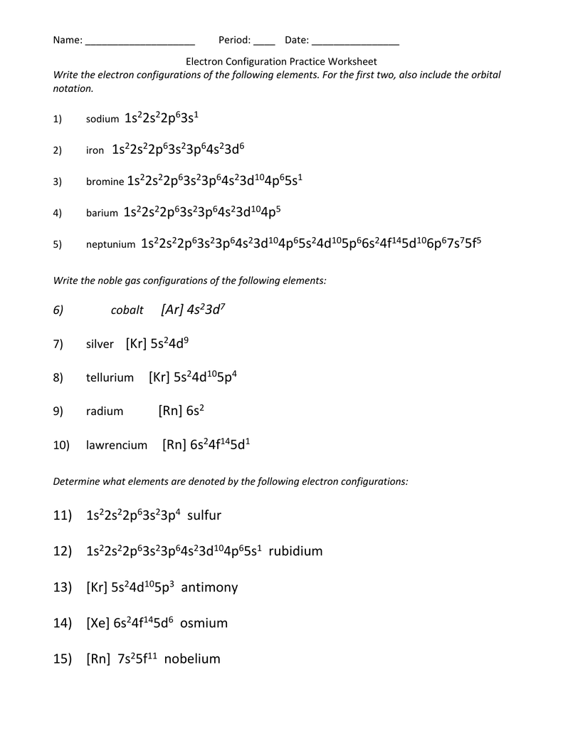 electron configuration worksheet with answer key electron configuration worksheet with answer key