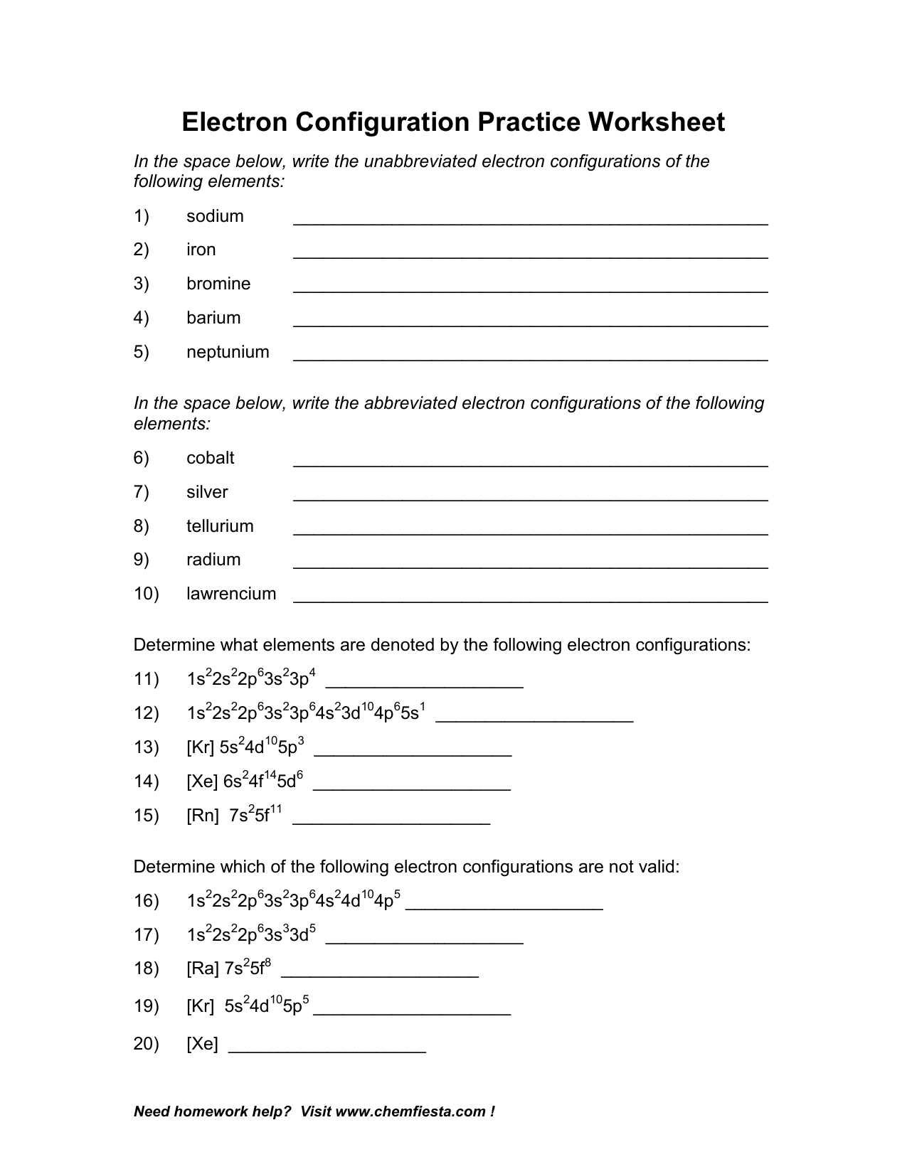 Electron Configuration Practice Worksheet