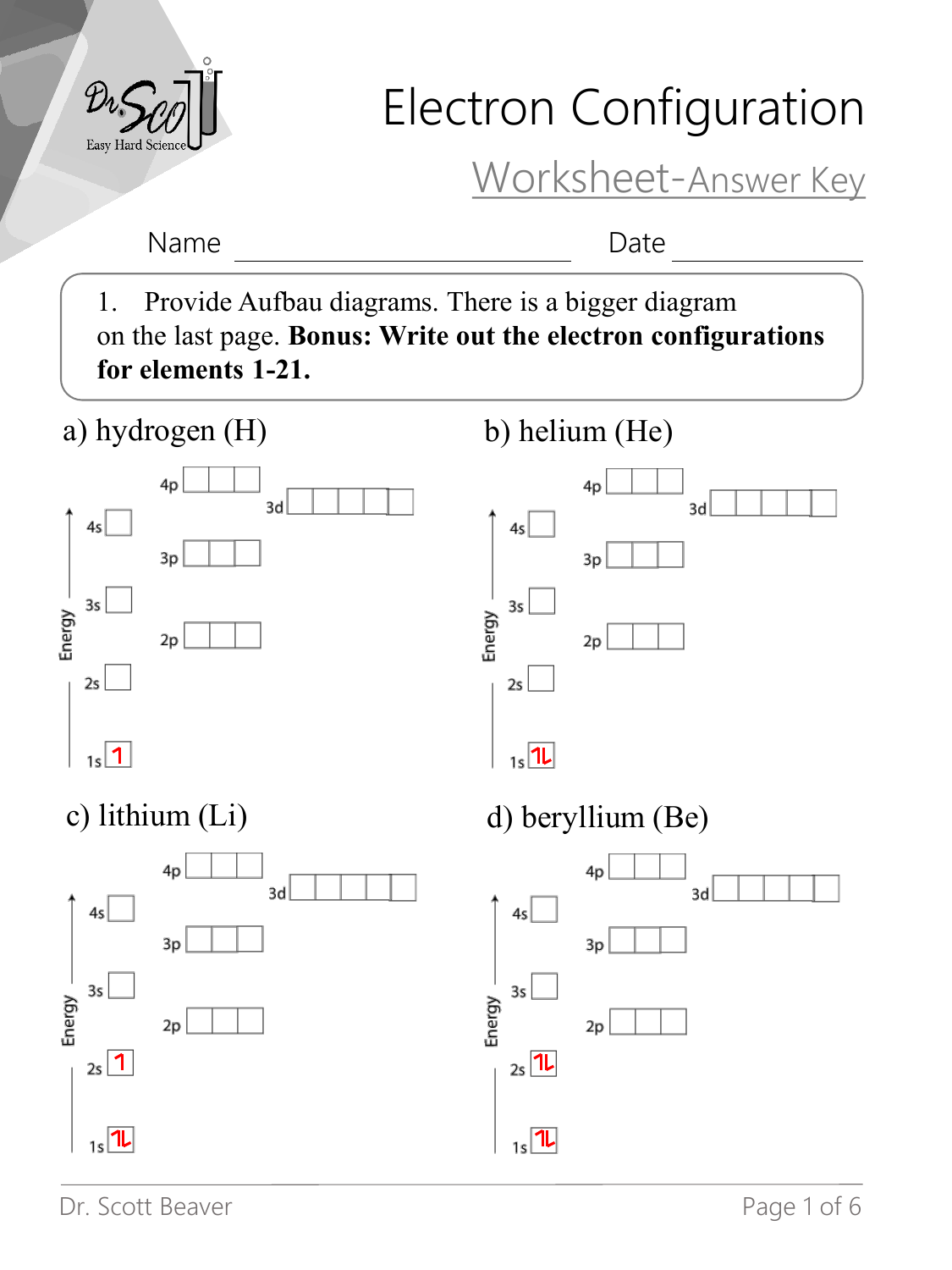 Electron Configuration Worksheet With Answer Key Electron Configuration Worksheet With Answer Key
