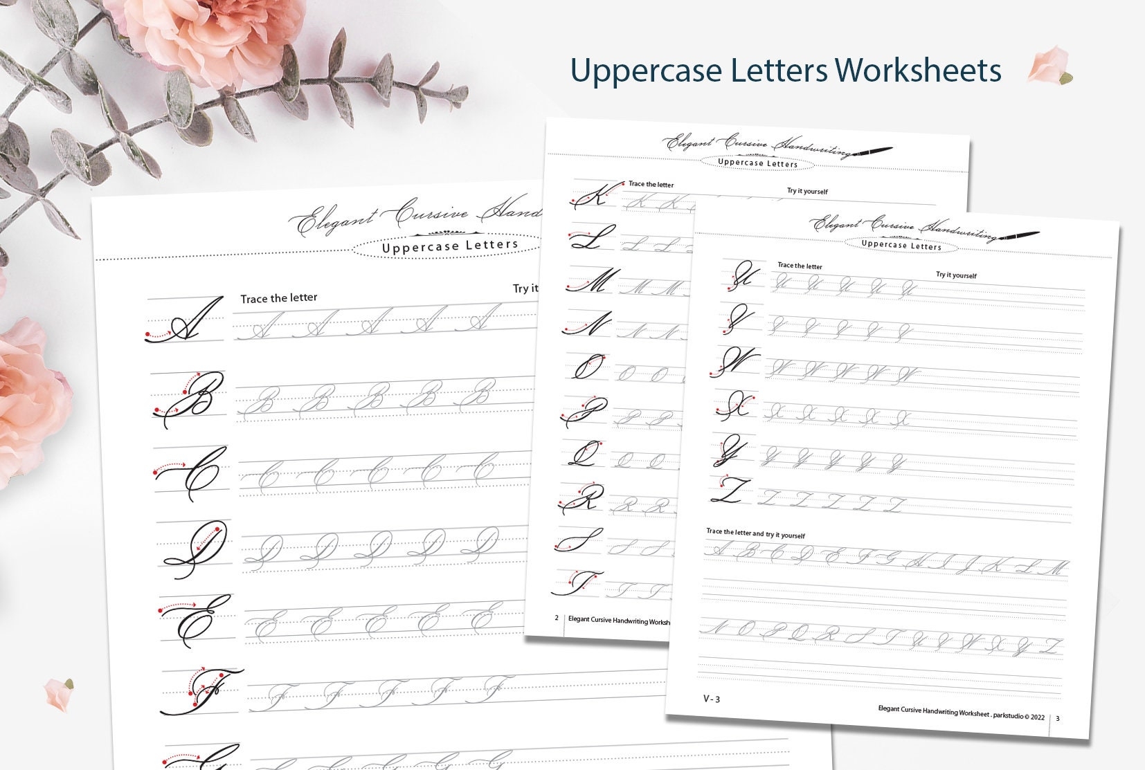 Elegant Cursive Practice Worksheets printable Handwriting Workbook V3 Etsy