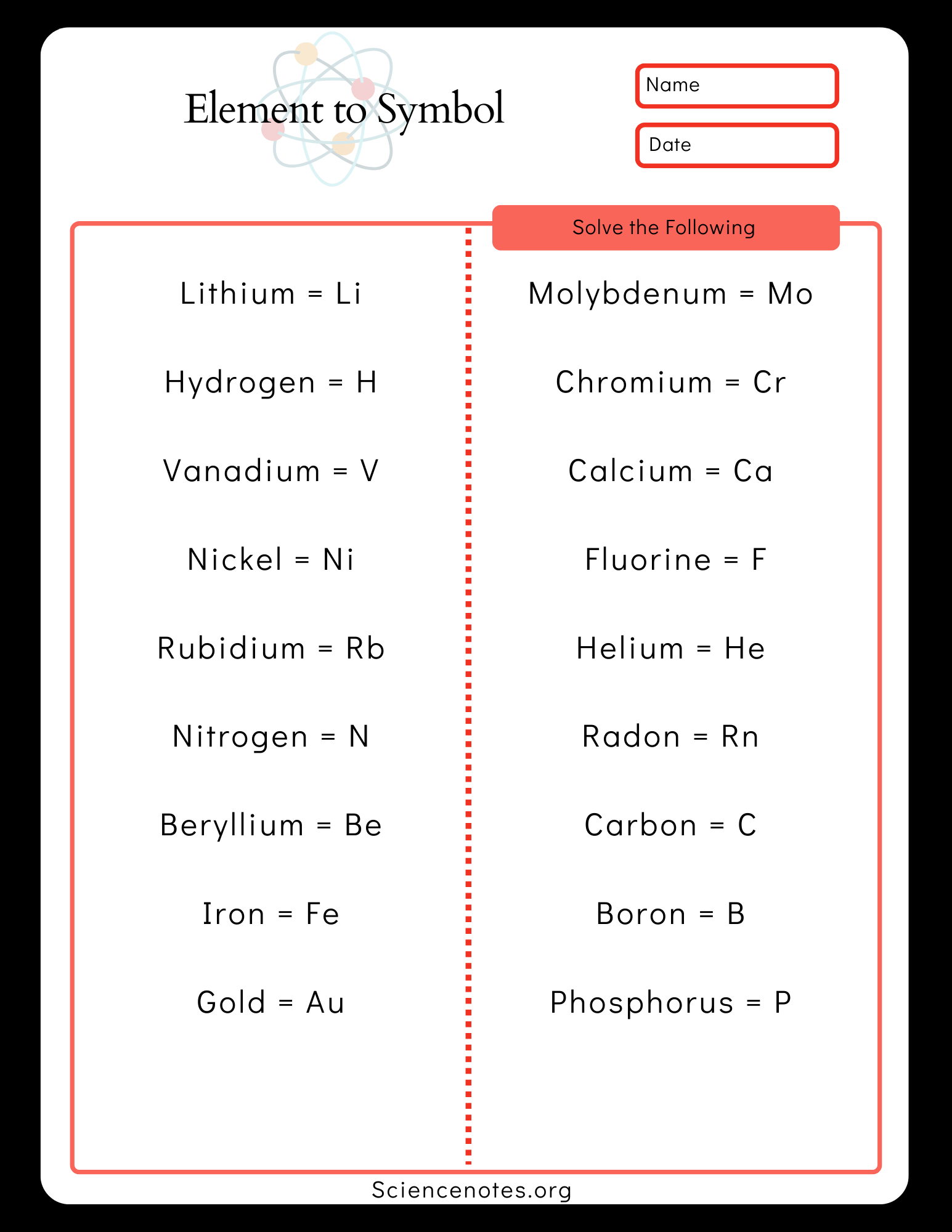 Element Names And Symbols Worksheets Element Names And Symbols Worksheets