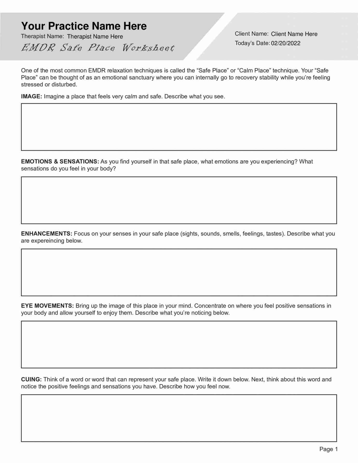 EMDR Safe Place Worksheet PDF TherapyByPro EMDR Safe Place Worksheet PDF TherapyByPro