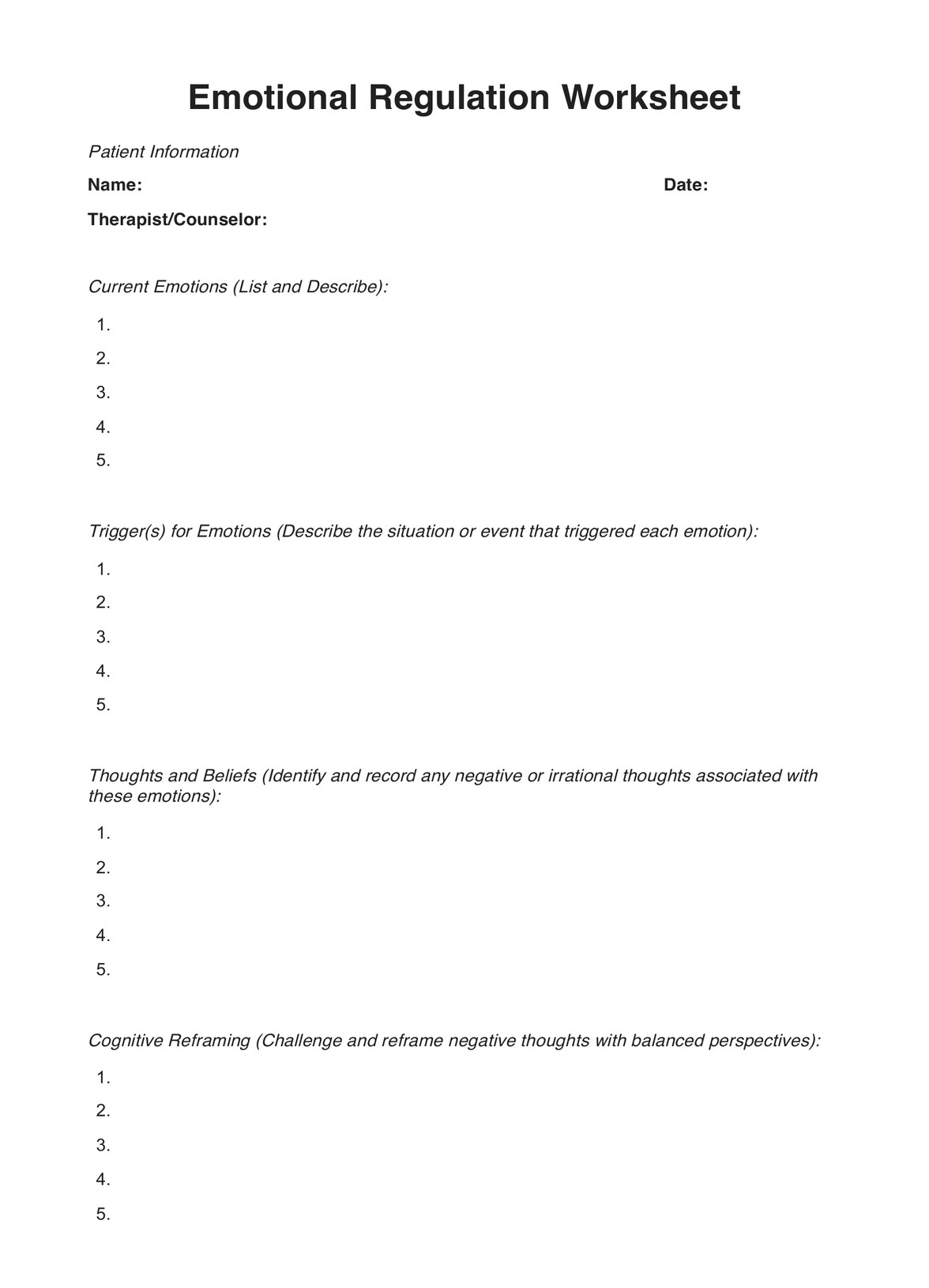 Emotional Regulation Worksheets