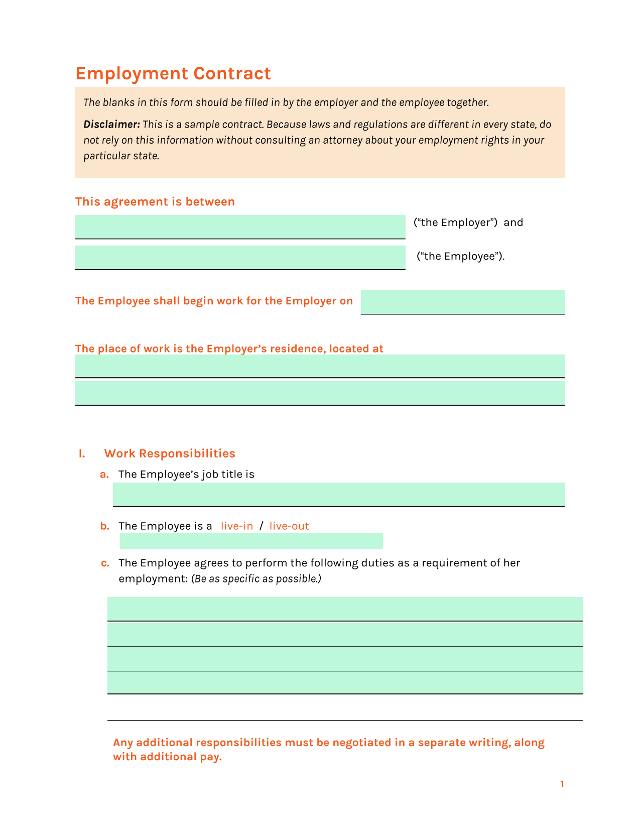 Employment Contract Employment Contract