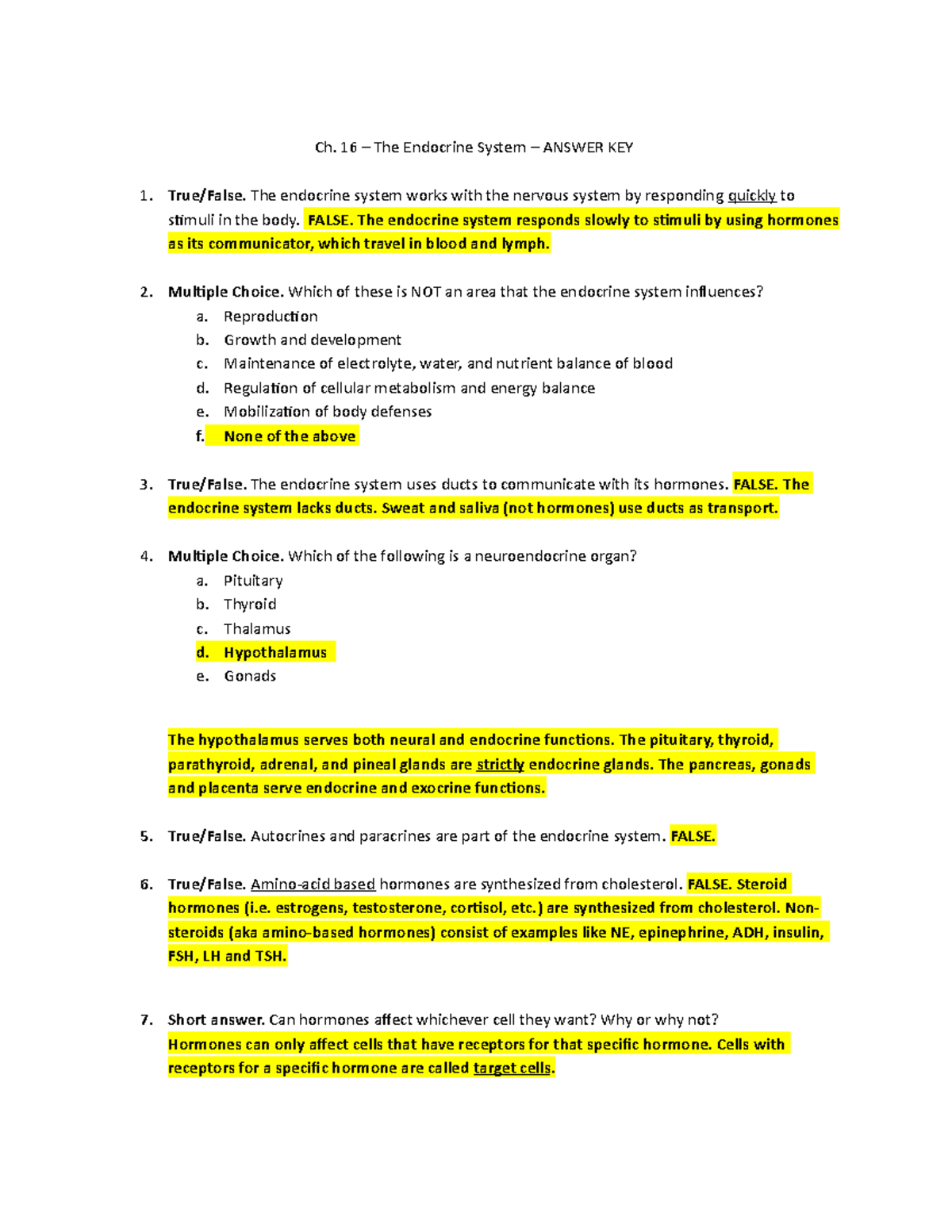 Endocrine System Ch 16 Answer Key For Exam Review Studocu Endocrine System Ch 16 Answer Key For Exam Review Studocu