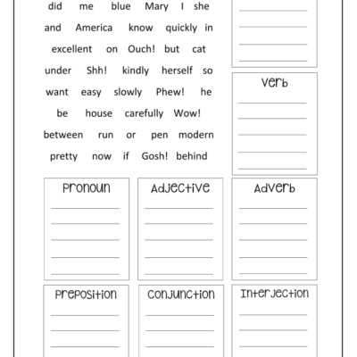 English Unite Parts Of Speech Worksheet