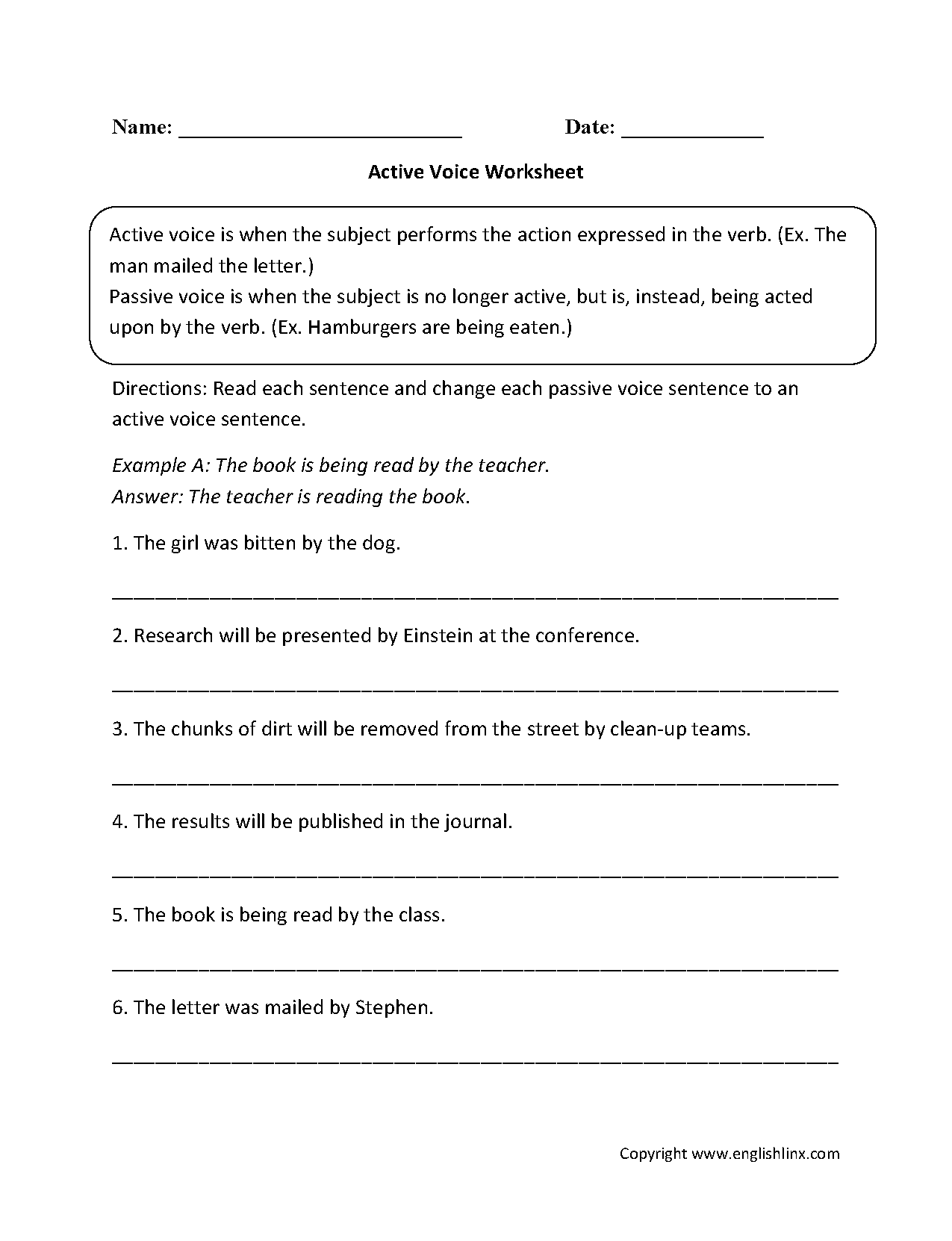 Englishlinx Active And Passive Voice Worksheets
