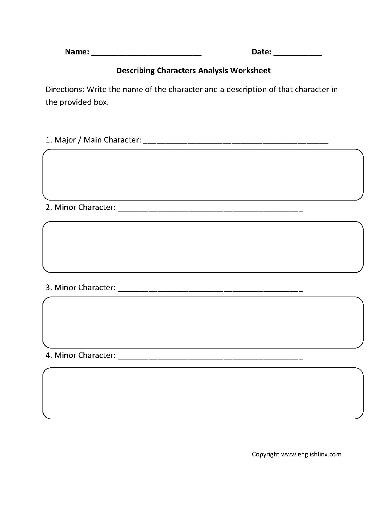 Englishlinx Character Analysis Worksheets