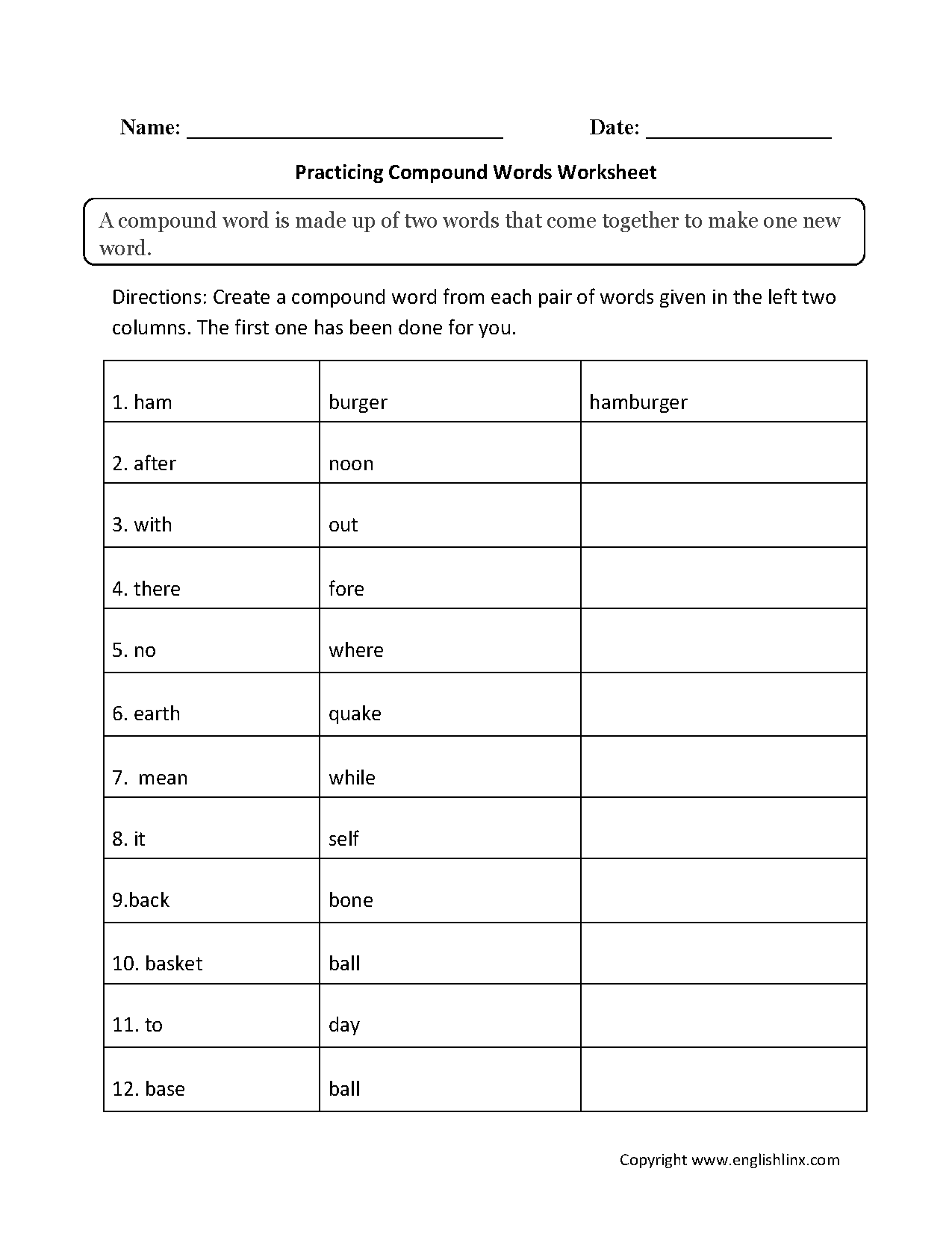 Englishlinx Compound Words Worksheets Englishlinx Compound Words Worksheets