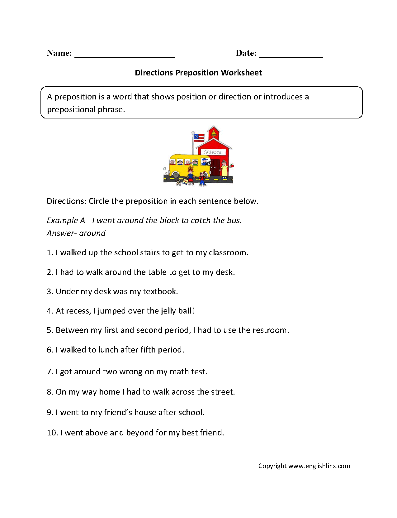 Englishlinx Prepositions Worksheets