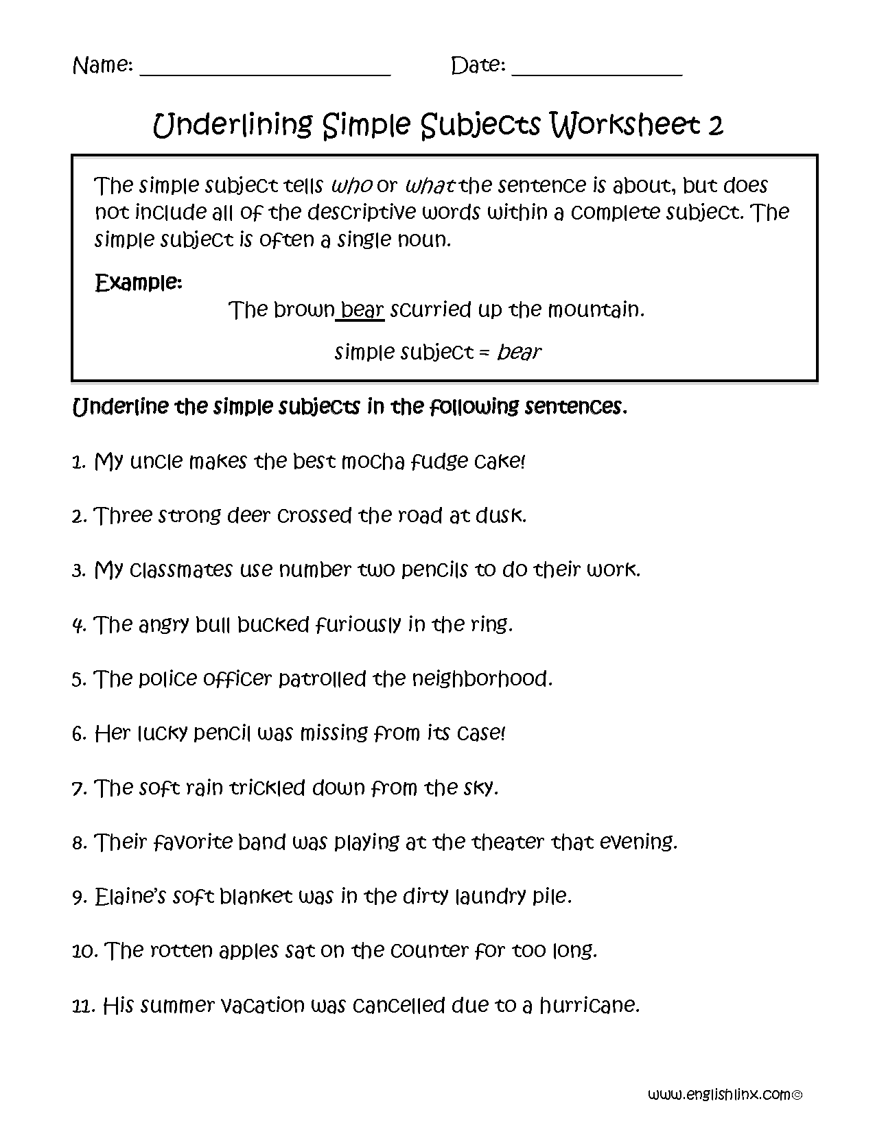 subject and predicate worksheets with answers