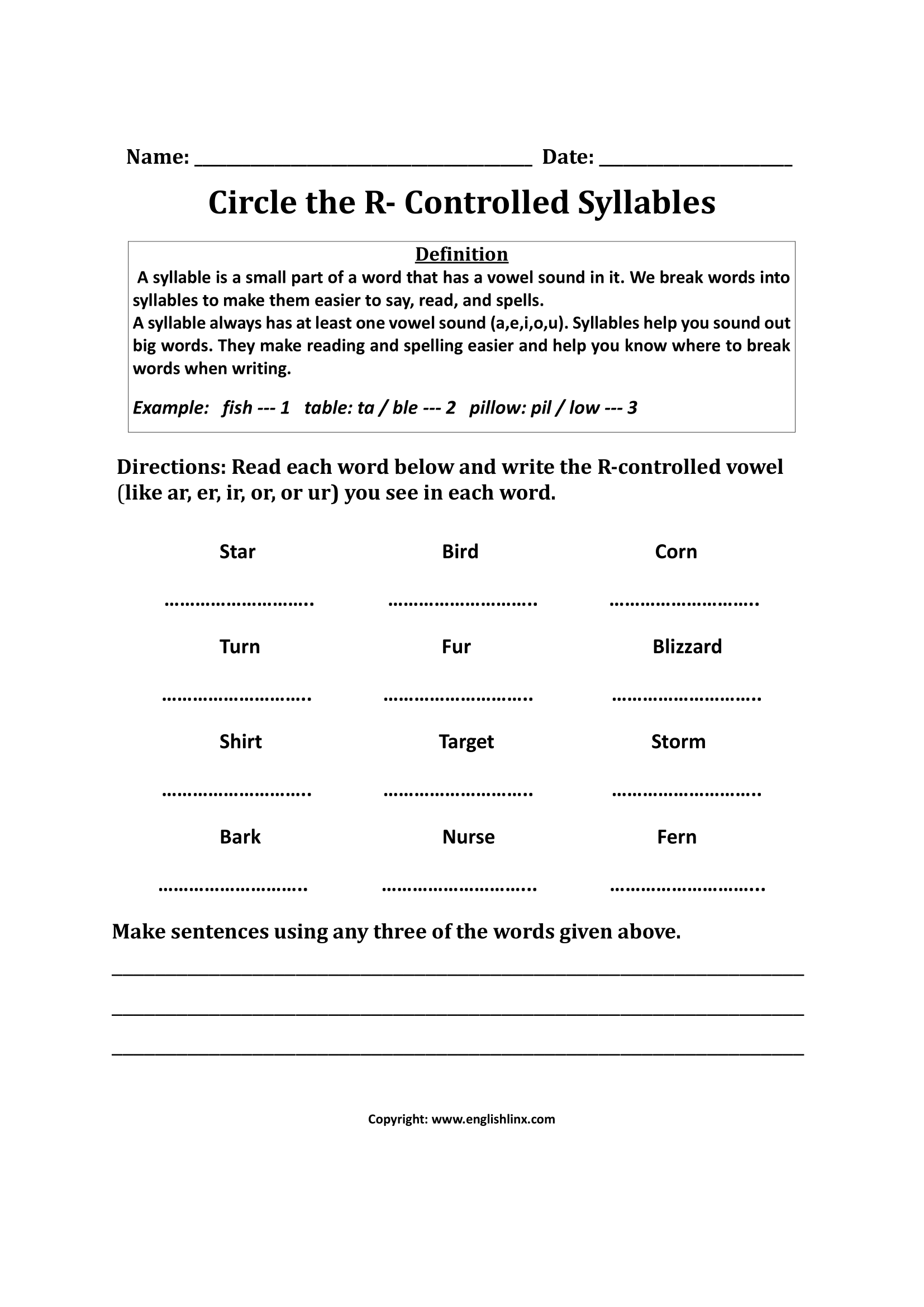 Englishlinx Syllables Worksheets Englishlinx Syllables Worksheets