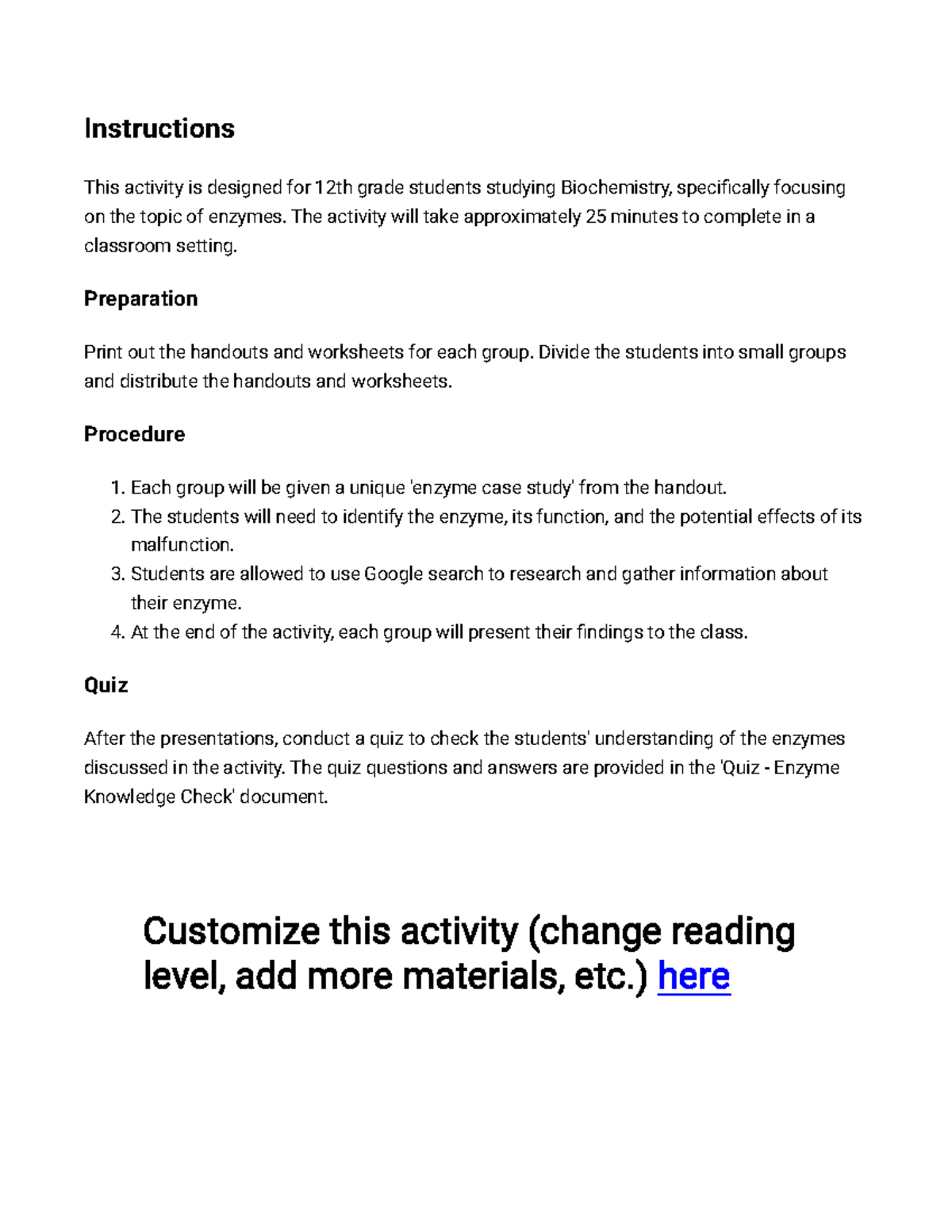 Enzyme Case Study Expedition Handout For Quiz 1 Biochemistry Studocu Enzyme Case Study Expedition Handout For Quiz 1 Biochemistry Studocu