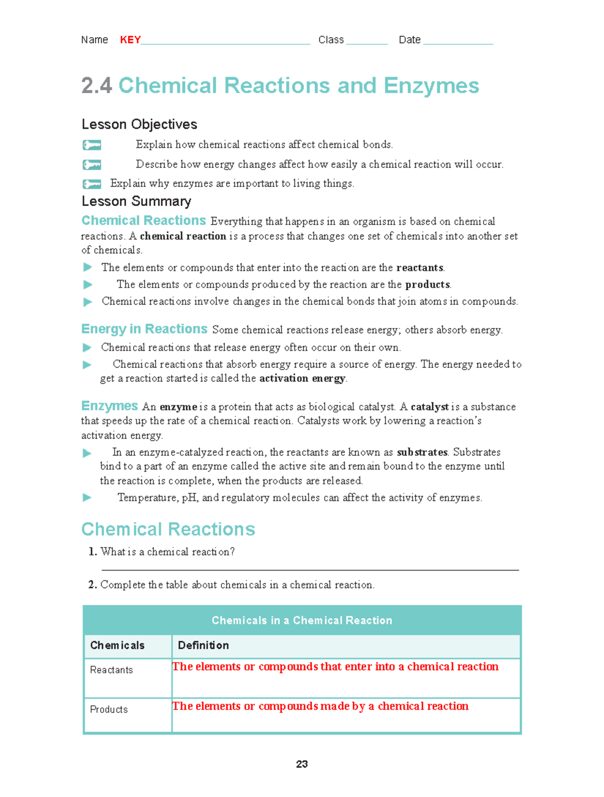 Enzyme Worksheet Answer Key Chemical Reactions Enzymes Lesson Studocu Enzyme Worksheet Answer Key Chemical Reactions Enzymes Lesson Studocu