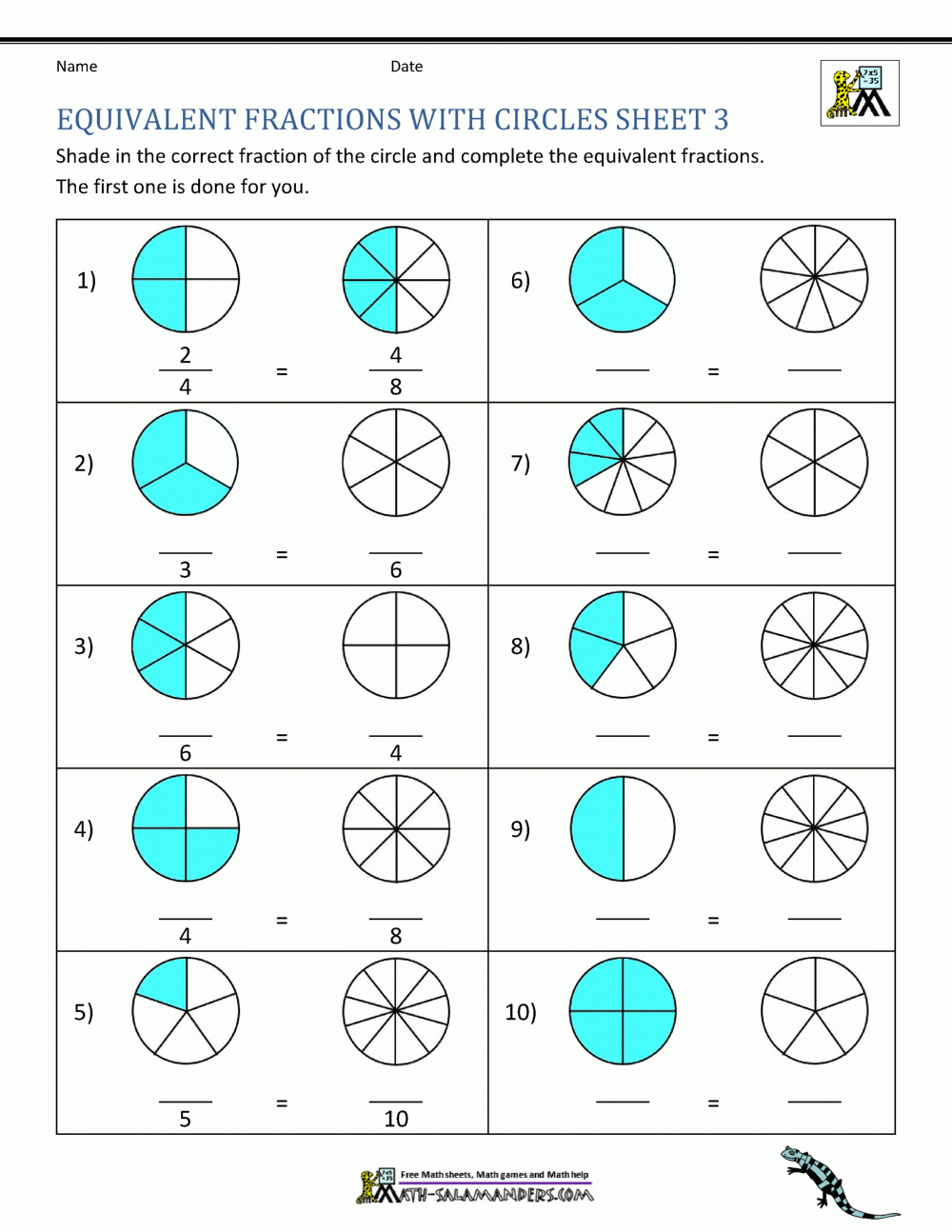 Equivalent Fractions Worksheet Equivalent Fractions Worksheet