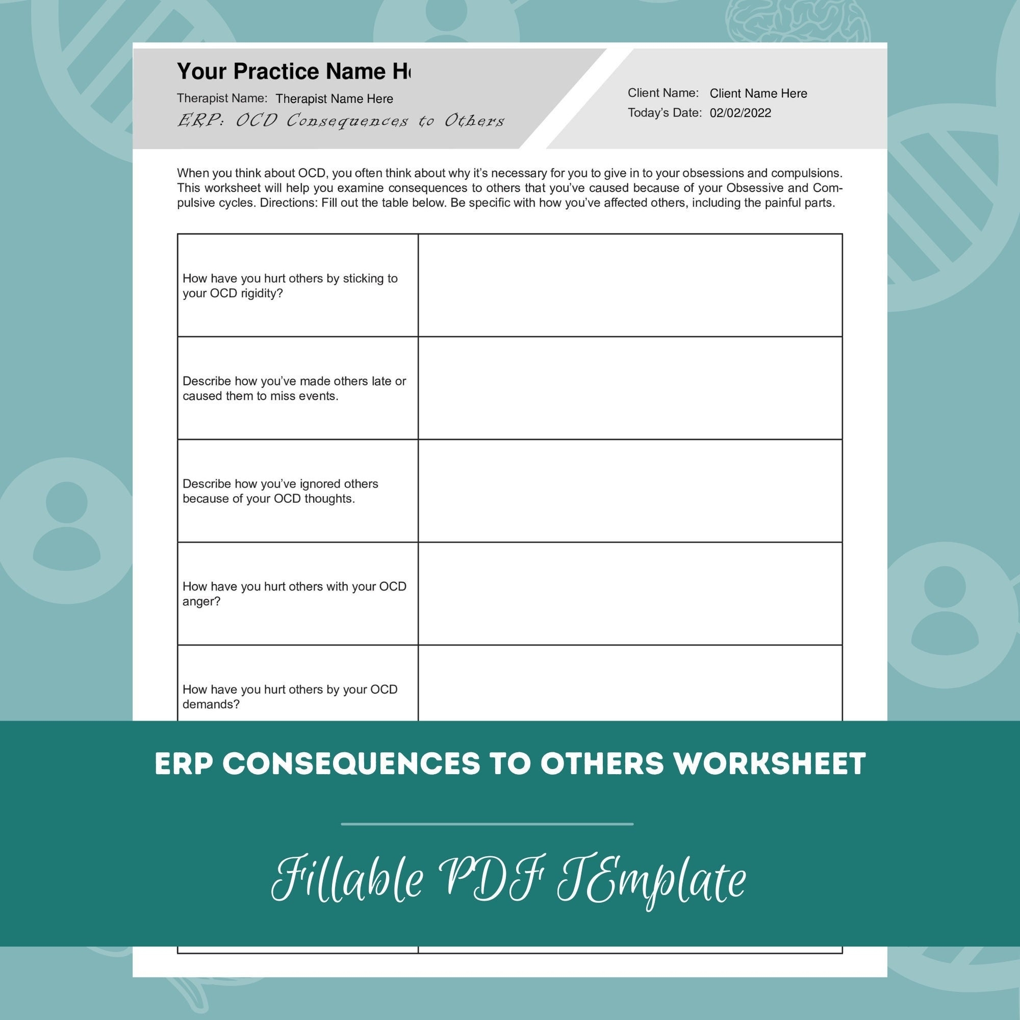 ERP Consequences To Others Worksheet Editable Fillable PDF Template For Counselors Psychologists Therapists Etsy