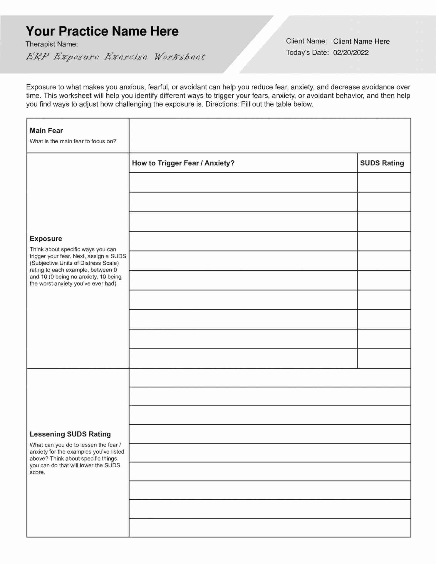 ERP Exposure Exercise Worksheet PDF TherapyByPro