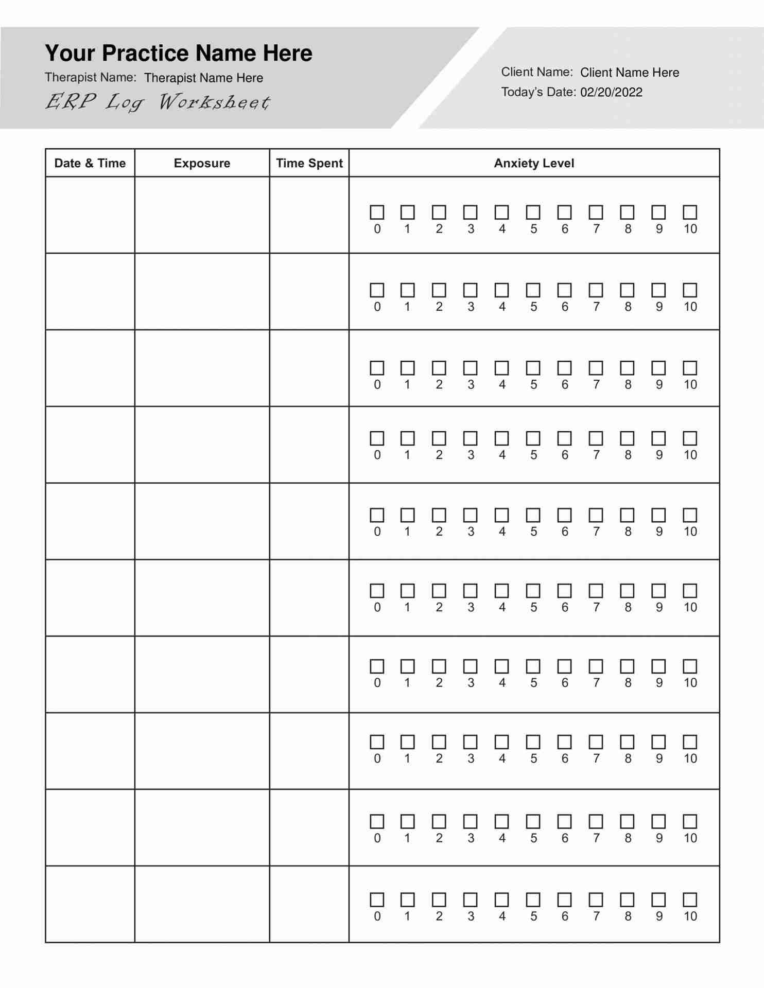 ERP Log Worksheet PDF TherapyByPro