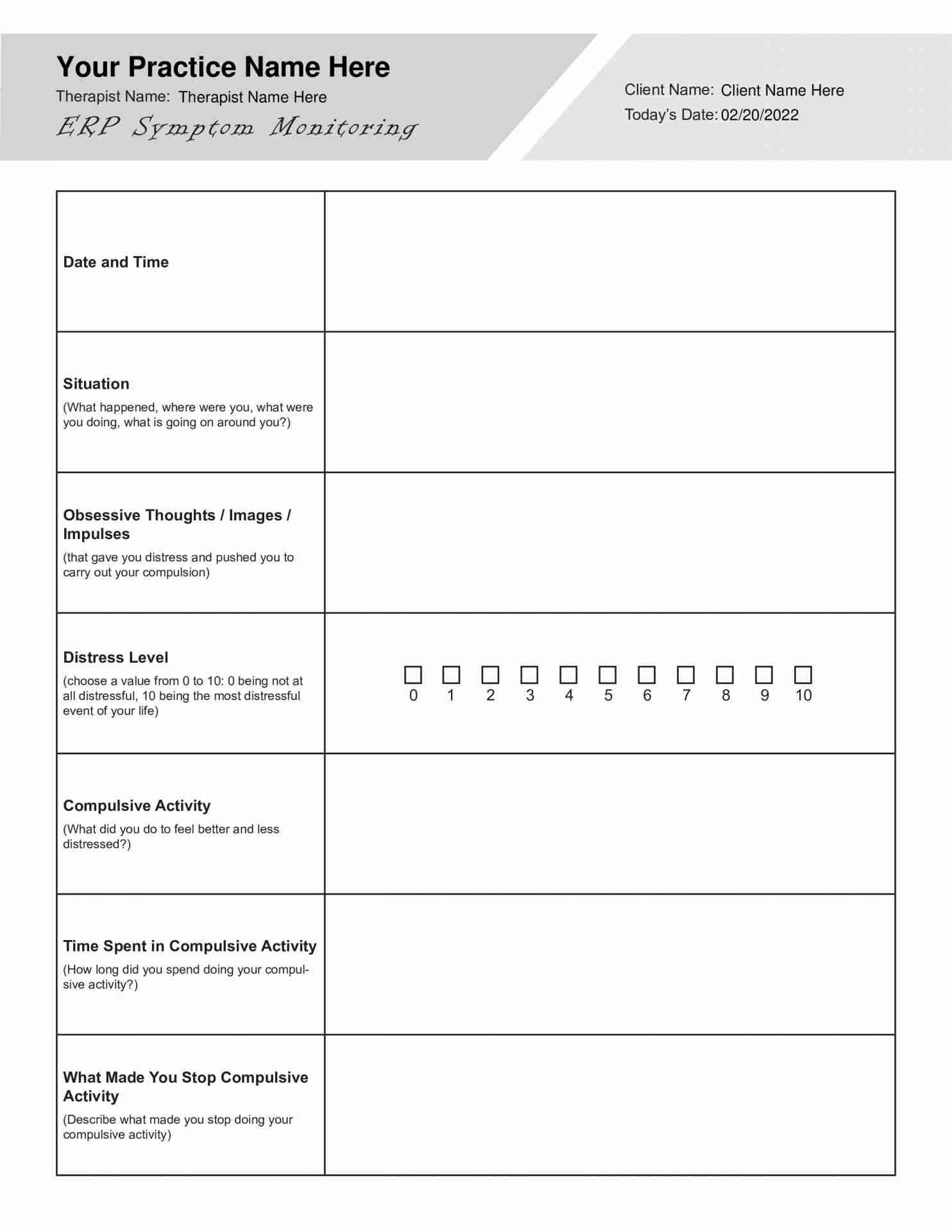 erp worksheet pdf