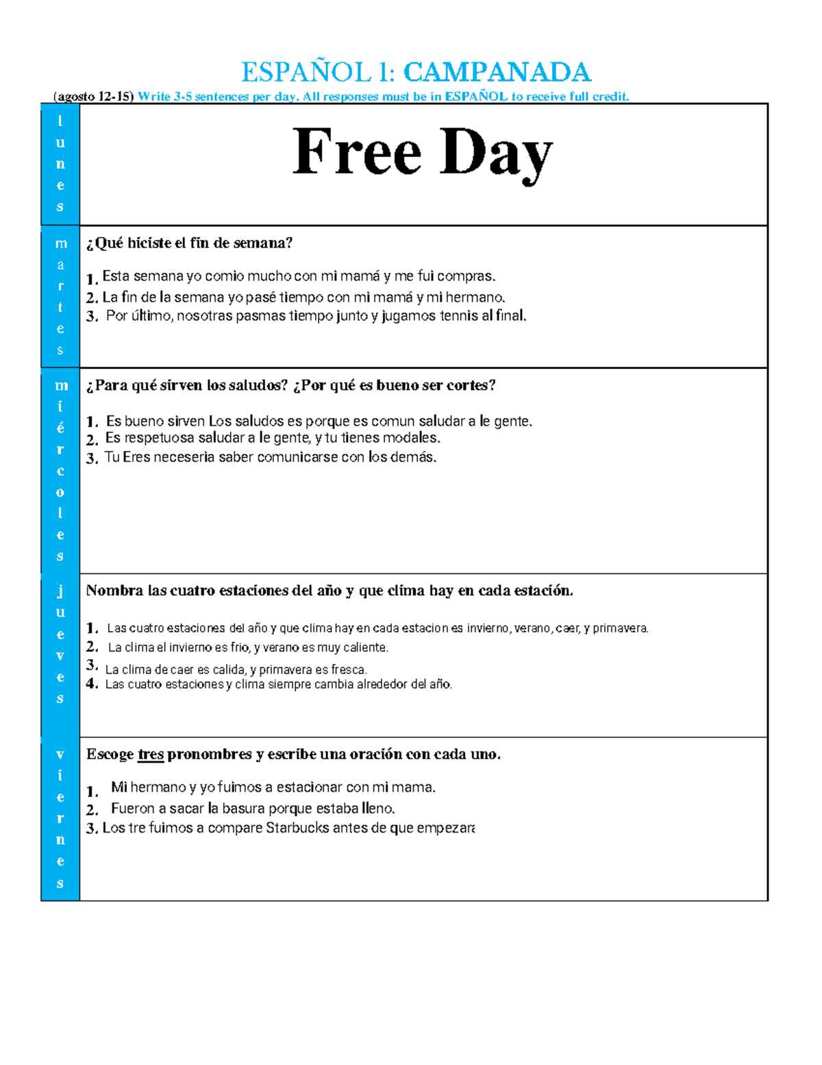 ESPA OL 1 CAMPANADA Ejercicios Diarios De Escritura Studocu ESPA OL 1 CAMPANADA Ejercicios Diarios De Escritura Studocu