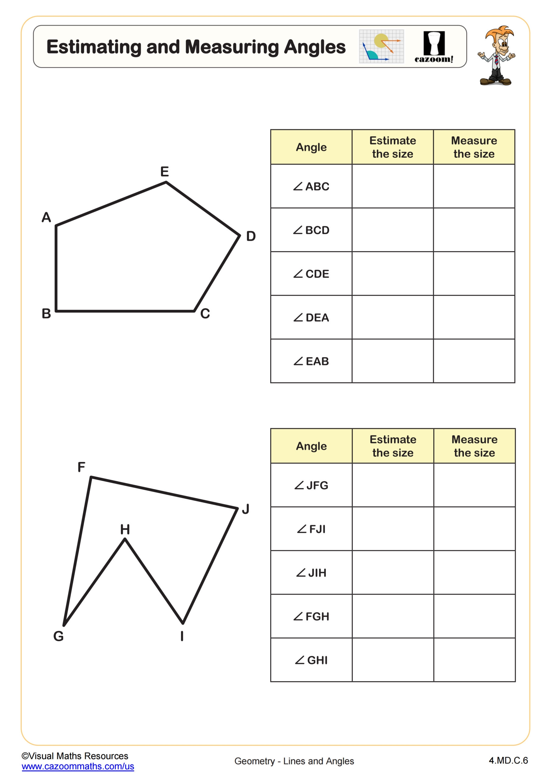 Estimating And Measuring Angles Worksheet 4th Grade PDF Worksheets Cazoom Math