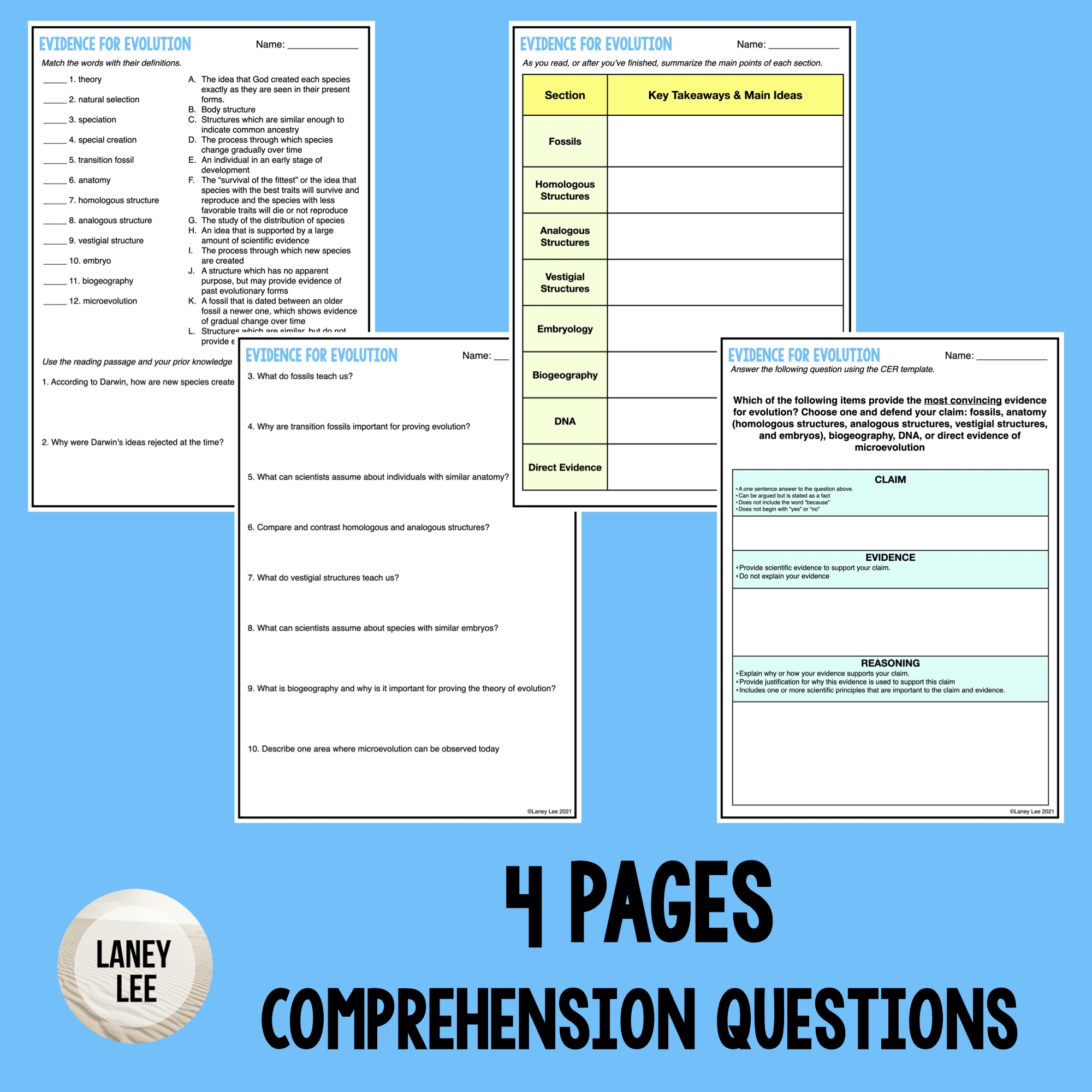 evidence for evolution worksheet answers pdf