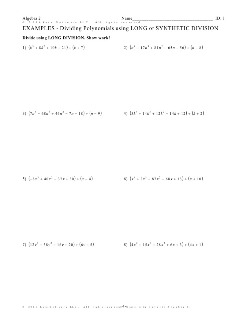 polynomial long division worksheet pdf