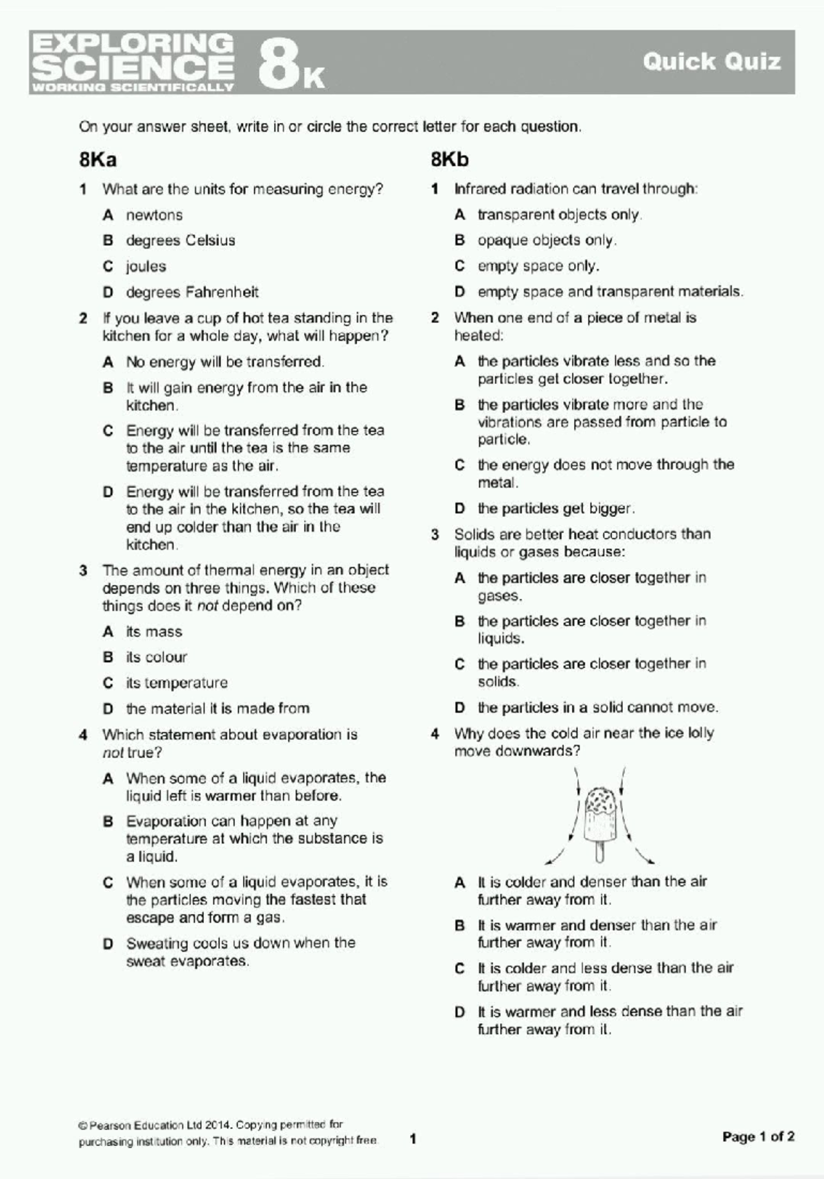 EXPLORING SCIENCE 8J End Of Unit Test Mark Scheme Studocu