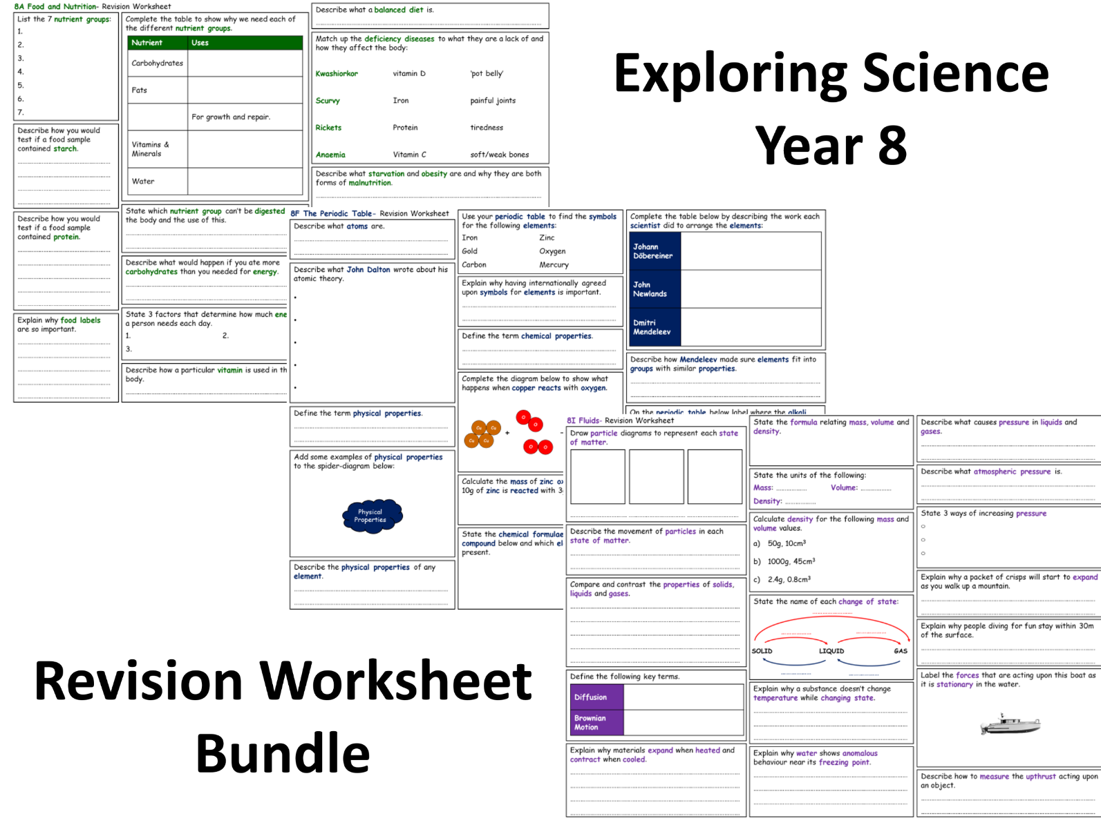 Exploring Science Year 8 Revision Worksheets Teaching Resources