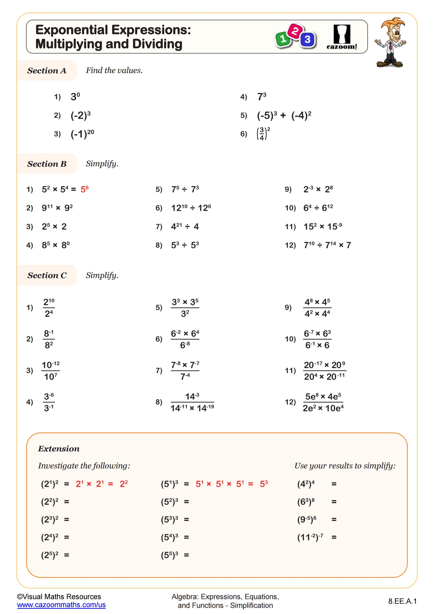 properties of exponents worksheet answers