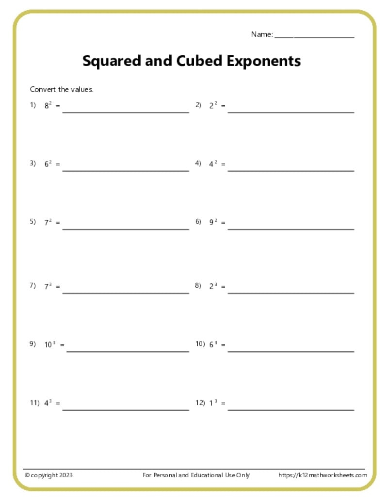 Exponents Worksheets Exponents Worksheets