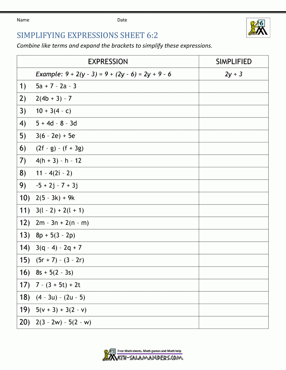 algebra worksheets pdf
