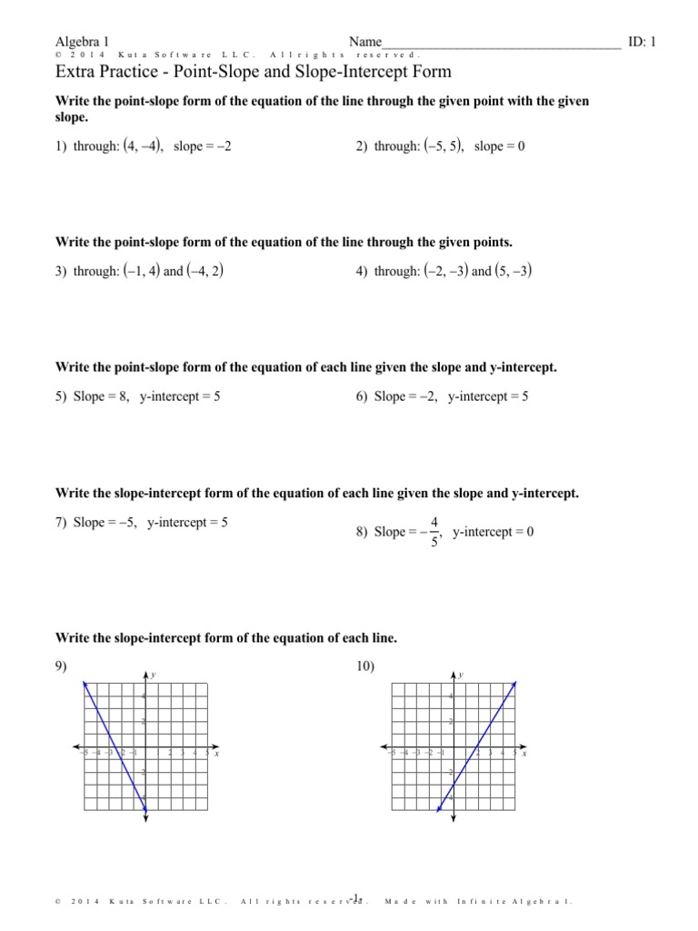 Extra Practice Point Slope And Slope Intercept Form PDF Worksheets Library