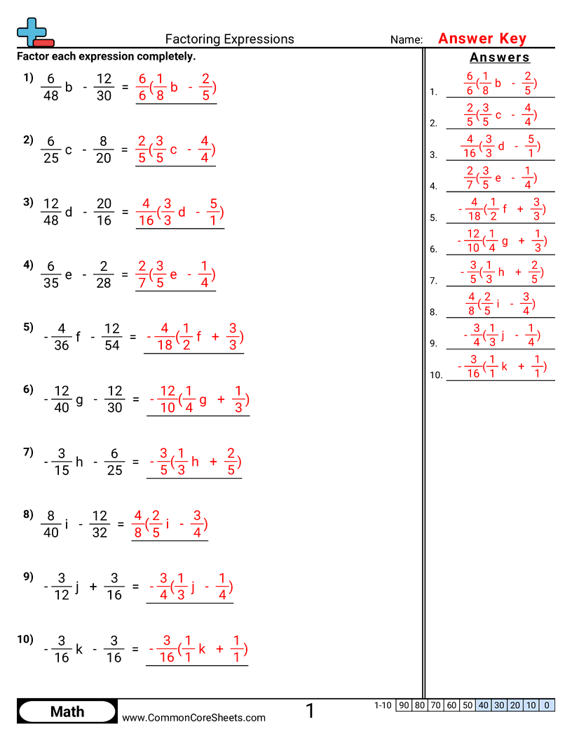 Factoring Expressions Worksheet Download