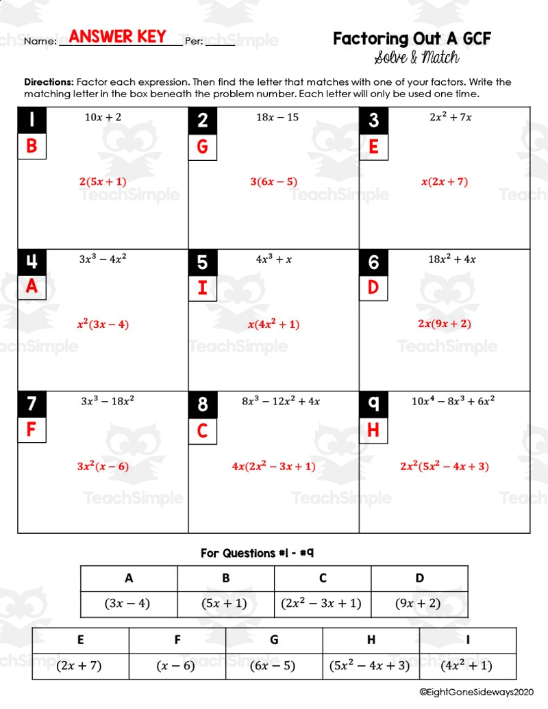 Factoring Out A GCF Solve Match DIGITAL PRINT By Teach Simple Factoring Out A GCF Solve Match DIGITAL PRINT By Teach Simple