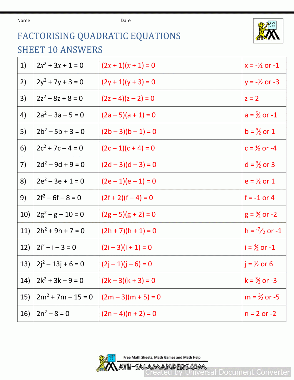 Factoring Quadratic Equations Worksheets Library Factoring Quadratic Equations Worksheets Library