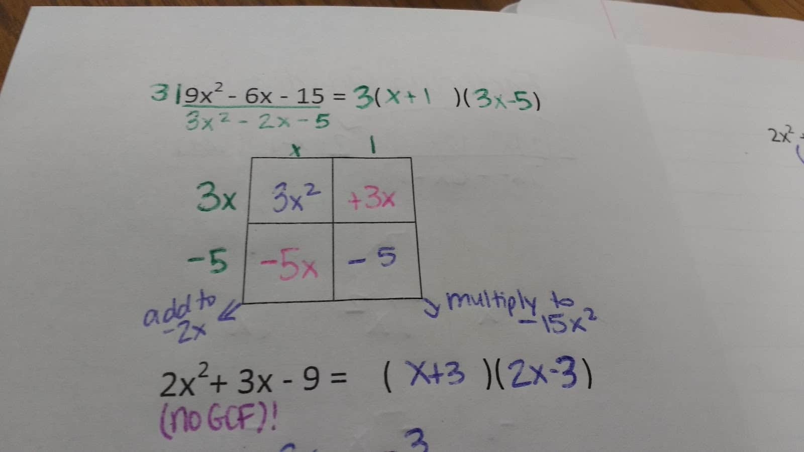 Factoring Quadratics Using The Box Method Foldable Math Love