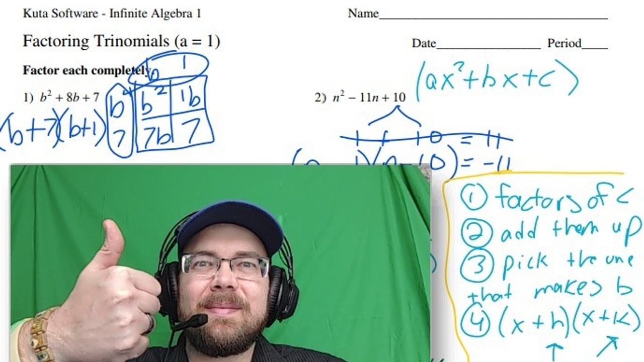 Factoring Trinomials a 1 Algebra 1 Kuta Worksheet Series