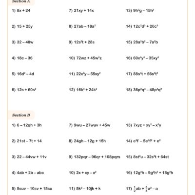 Factoring Using GCF Worksheet PDF Printable Algebra Worksheet Cazoom Math