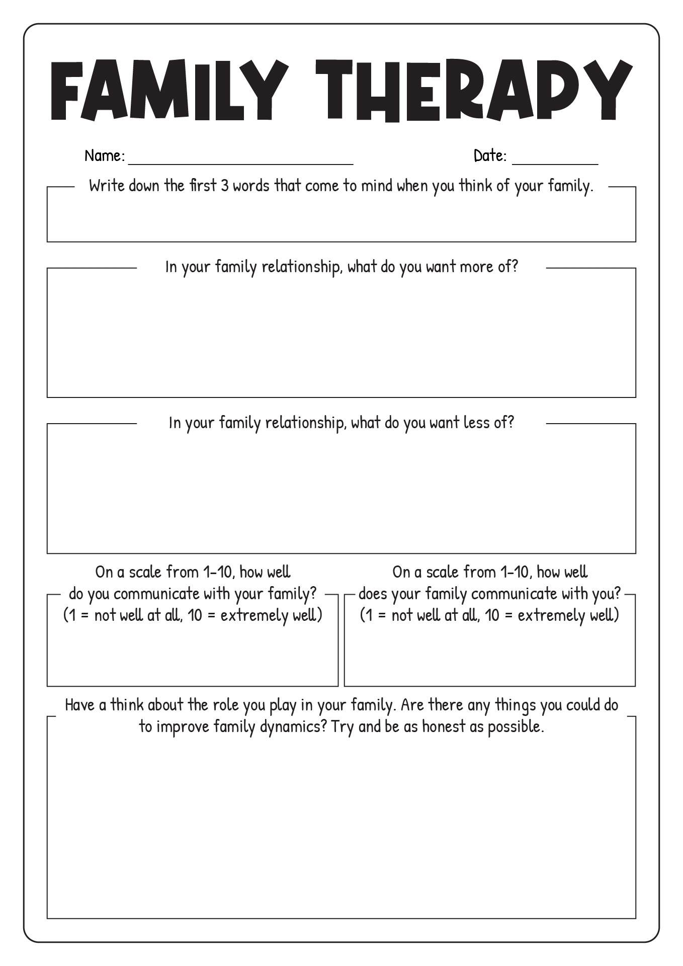 Family Therapy Worksheets Printables