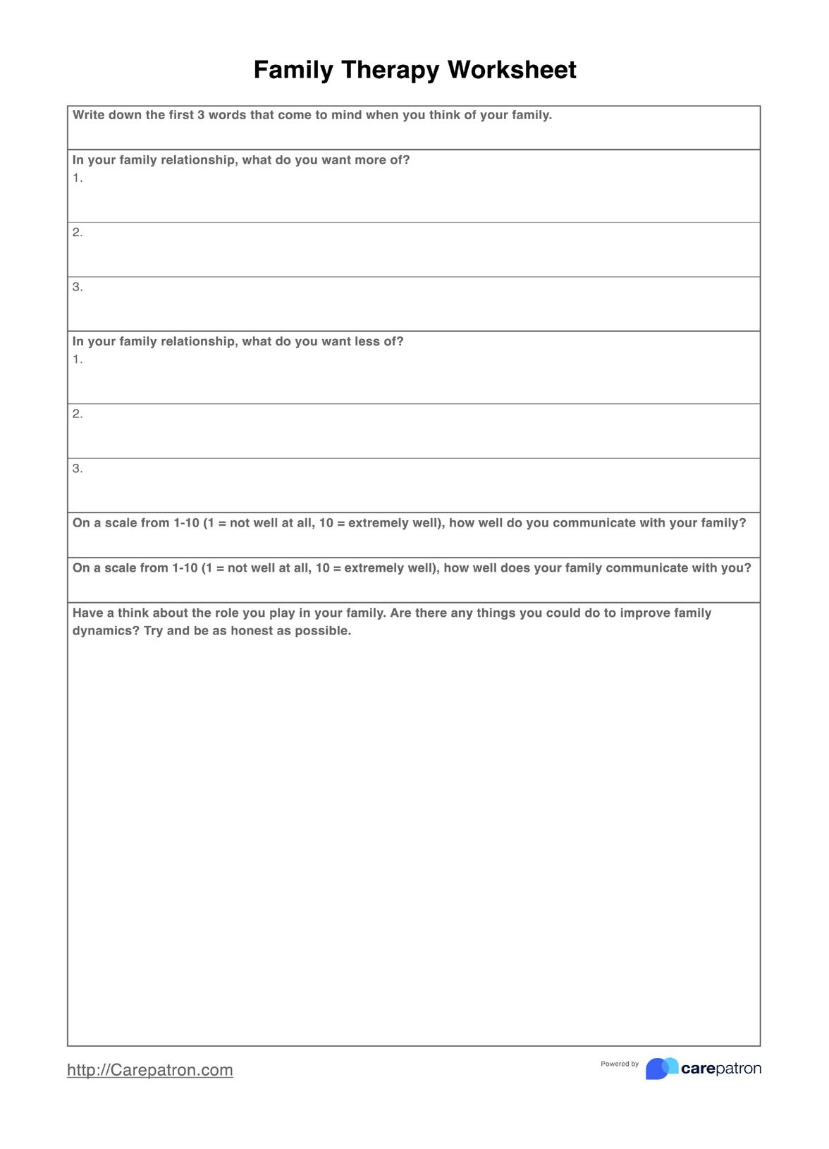 Family Therapy Worksheets
