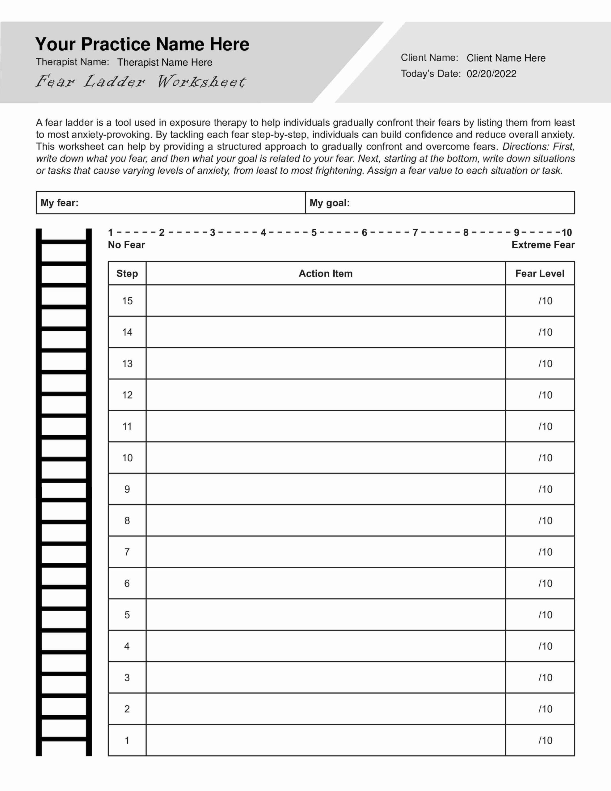 Fear Ladder Worksheet PDF TherapyByPro Fear Ladder Worksheet PDF TherapyByPro