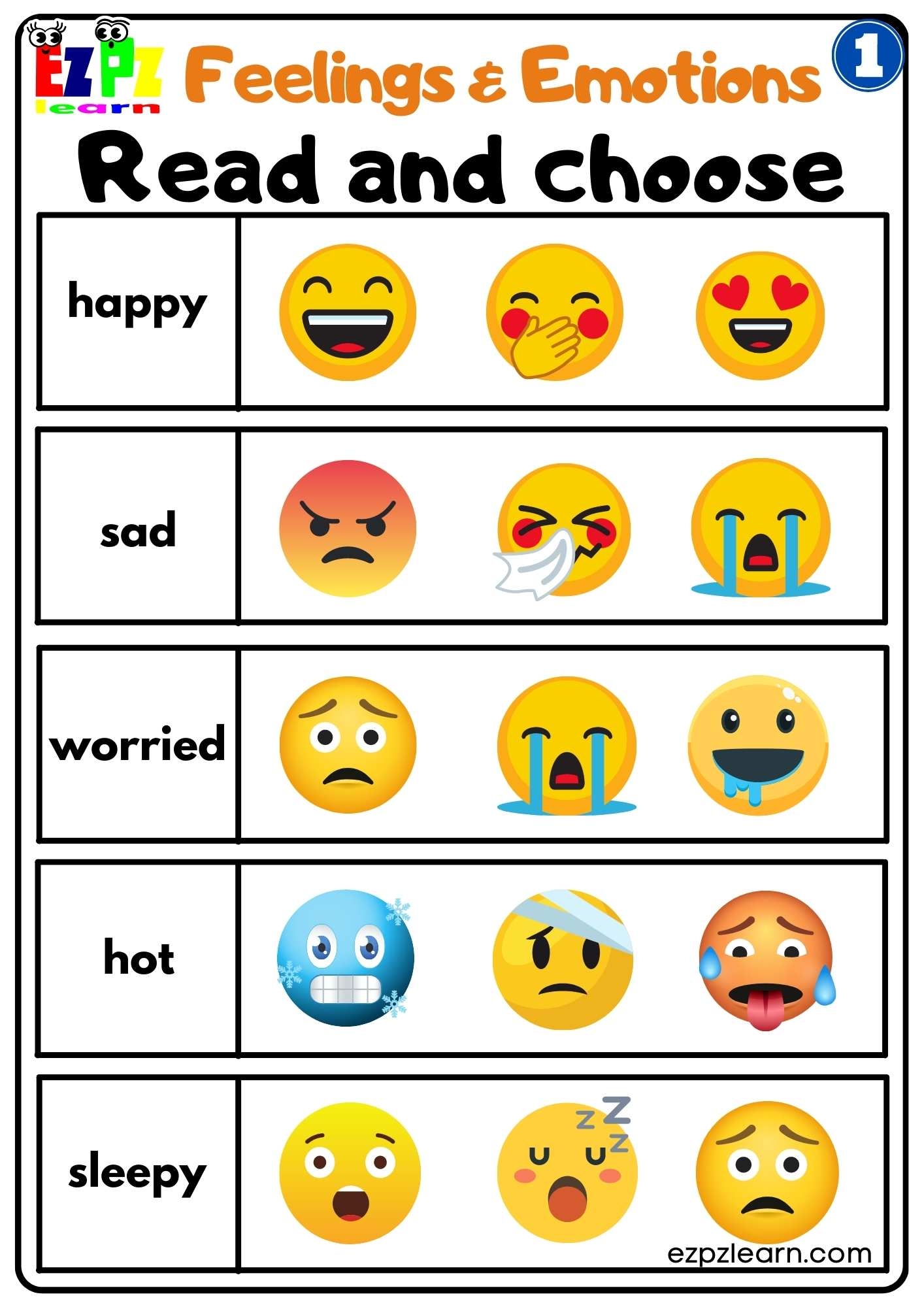 Feelings And Emotions Read And Choose Worksheet For Children And ESL Students Free PDF Download Ezpzlearn