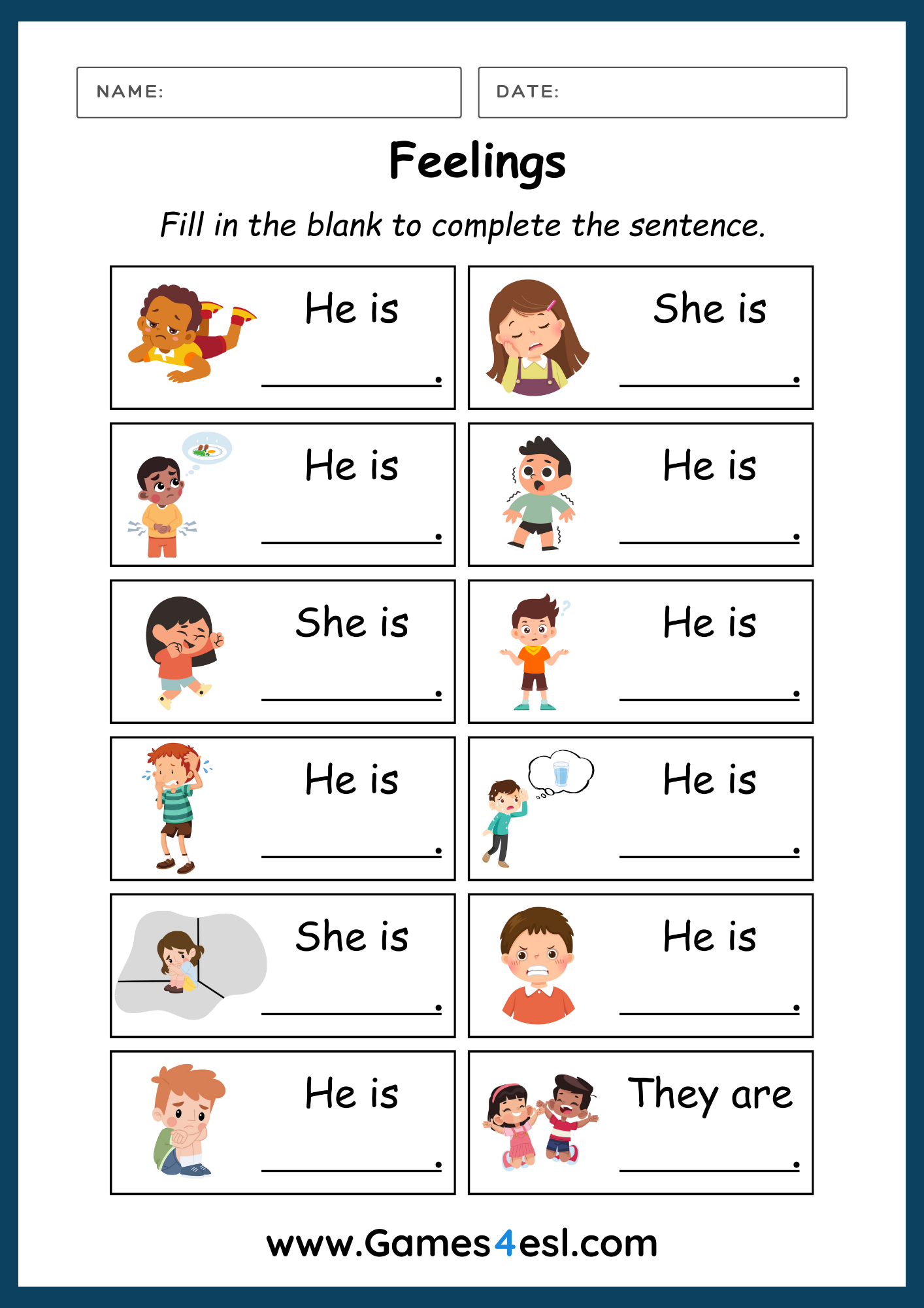 Feelings Worksheets For Kids And Beginner ESL Students Games4esl