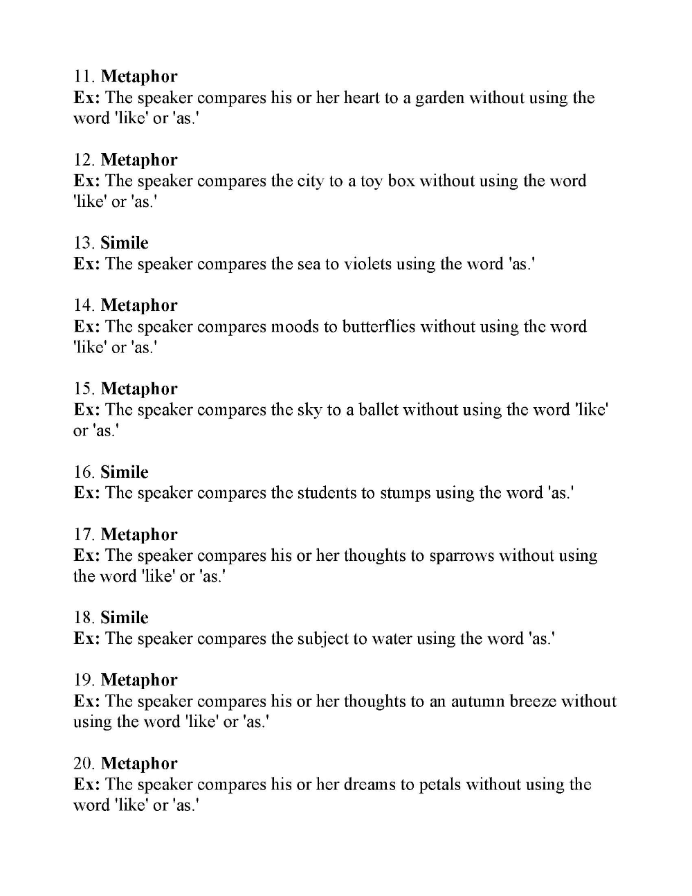 Figurative Language Worksheet 1 Answers Unlocking Literary Devices Figurative Language Worksheet 1 Answers Unlocking Literary Devices