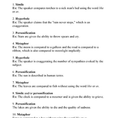 Figurative Language Worksheet 1 Reading Activity