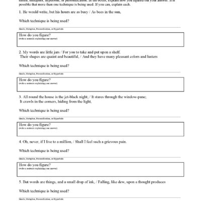 Figurative Language Worksheet 2 Reading Activity