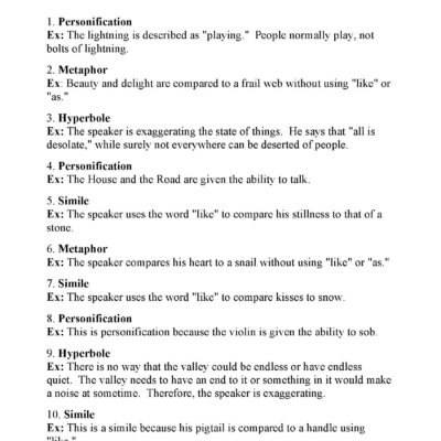 Figurative Language Worksheet 4 Reading Activity