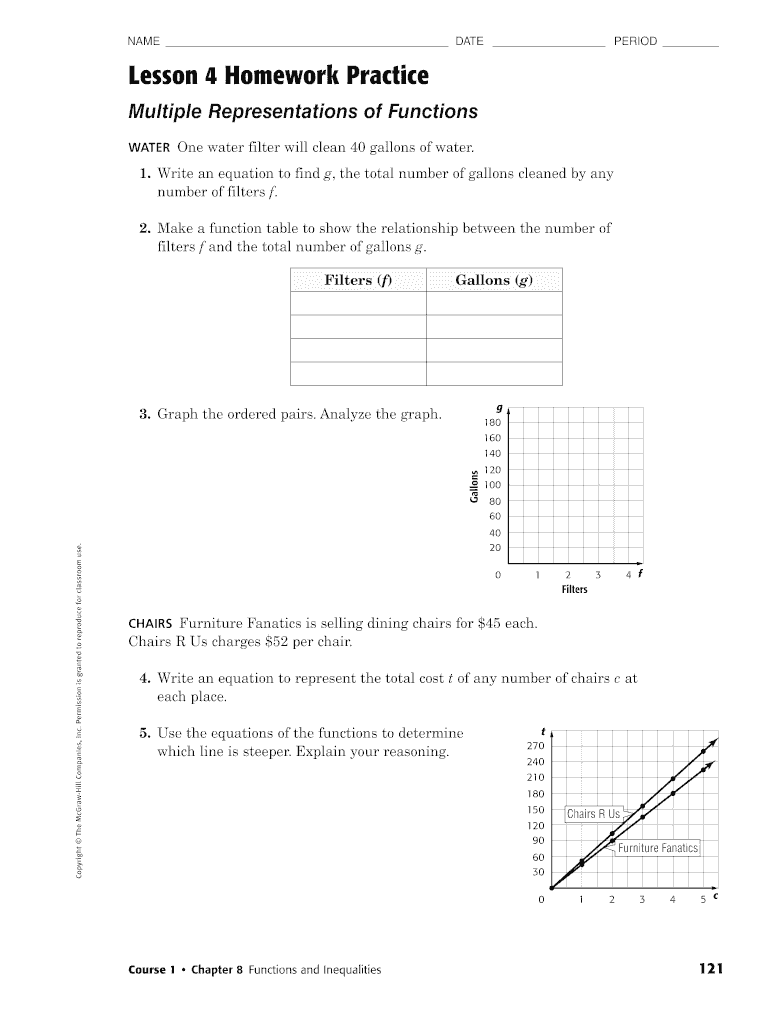 Fillable Online Lesson 4 Homework Practice Multiple Representations Of Functions Answer Key Fax Email Print PdfFiller